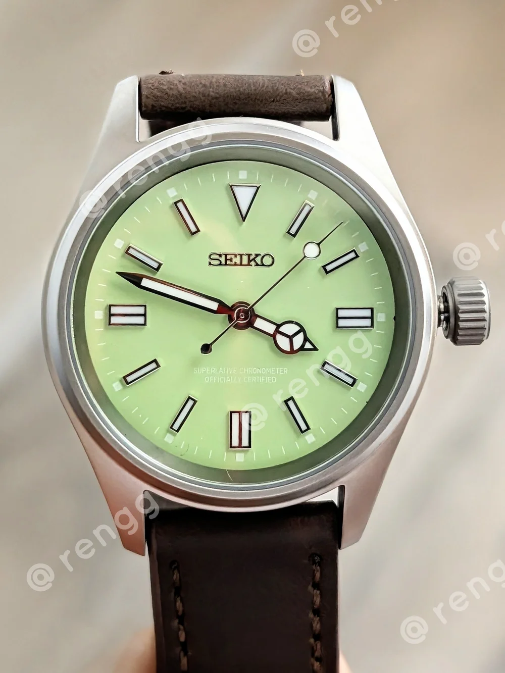36mm Titanium Slim Seiko Field Mod Watch Light Green Sapphire Smooth Sweep Sec